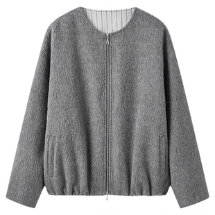 A Memory Inside手工拱针 进口初剪苏力羊驼毛圆领毛呢外套女新款