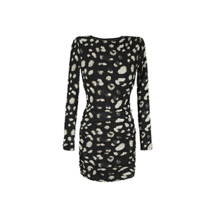 大婷婷 时尚豹纹复古显瘦秋冬新款长袖修身短裙连衣裙DT1885