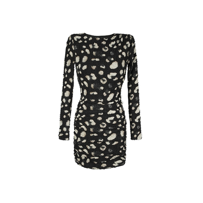 大婷婷 时尚豹纹复古显瘦秋冬新款长袖修身短裙连衣裙DT1885