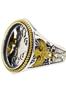 S925纯银戒指空托霸气男款保色网底DIY蜜蜡松石琥珀玉石镶嵌14*19