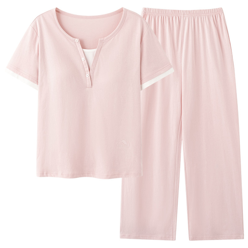 睡衣女纯棉短袖长裤家居服套装