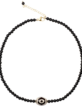 锦瑟原创首饰民族风藏式单眼天珠项链黑玛瑙锁骨链气质短项链配饰