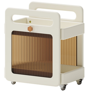 儿童书包置物架小型实木推车可移动零食玩具收纳整理架子桌下落地