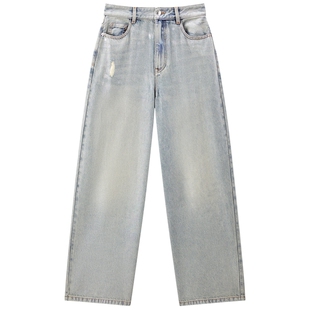 彩漆牛仔太平鸟商场同款高腰香蕉裤26春款廓形弯刀裤女A3HAG1363