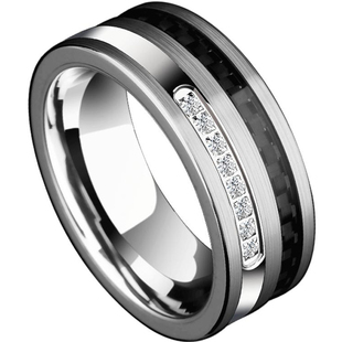 飒雅戒指男款潮流复古欧美指环无名指黑色锆石钨金碳纤食指单身戒