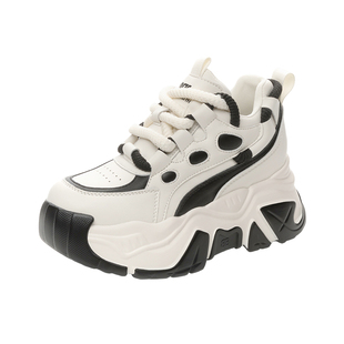 真皮内增高老爹鞋女2025春季新款休闲运动鞋子爆款小个子透气女鞋