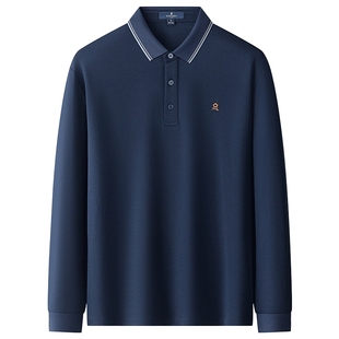 [舒弹珠地棉]梦特娇长袖polo衫男士商务翻领条纹t恤25秋季新款