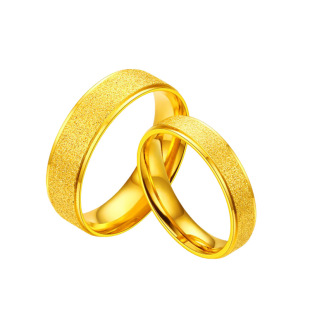 戒指男女时尚镀24K黄金色3D硬金情侣仿沙金对戒单身磨砂简约尾戒