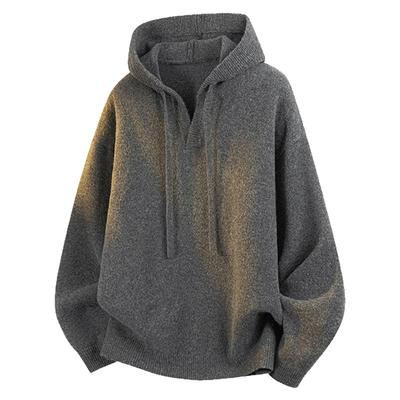 小尼力复古灰色连帽针织衫