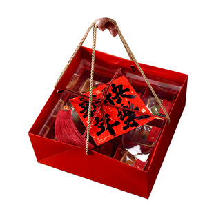 新年透明九宫格杯子蛋糕包装礼盒红色喜庆中式糕点花酥甜品喜饼盒