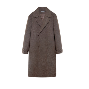 TRENDYWU 轻熟松弛“瑞士”檀木棕麦穗毛呢静奢OV颗粒绒厚长大衣