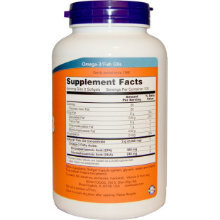 美国Now Foods Omega-3深海鱼油200粒1000mg分子蒸馏 DHA EPA