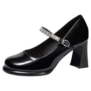 达芙妮玛丽珍鞋女鞋2026春季新款黑色高跟鞋子女款法式粗跟单鞋女