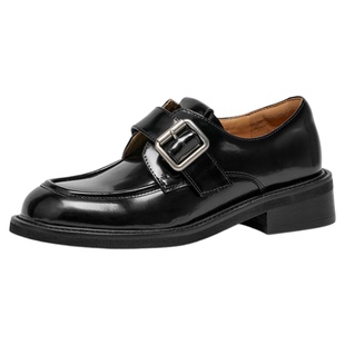 【明星同款】BeauToday厚底乐福鞋女黑色小皮鞋英伦风真皮单鞋子