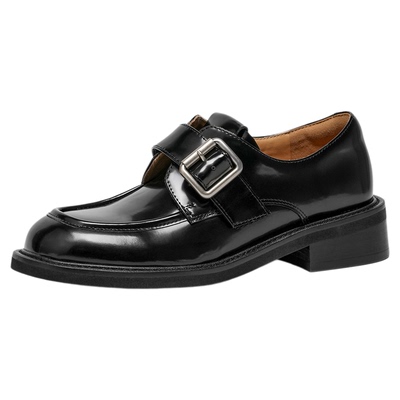 方头乐福鞋魔术贴设计小皮鞋