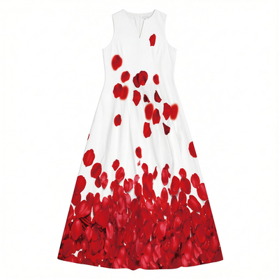 Vintage V-neck print sleeveless dress  复古V领印花无袖连衣裙