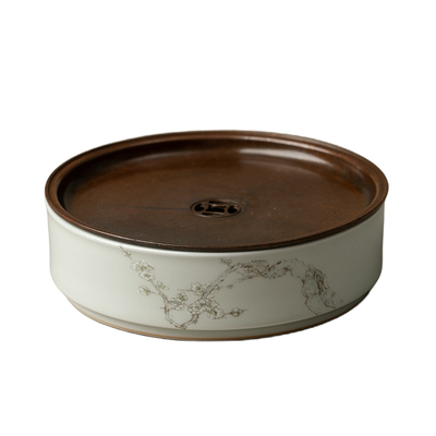 梵汝 古青暗香梅花蓄水茶盘复古手工潮汕功夫茶壶承陶瓷创意茶台