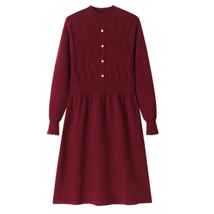 羊毛针织连衣裙女秋冬季2025新款洋气小个子配大衣打底中长毛衣裙