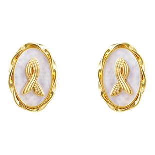 Neverfar无限结系列椭圆波纹贝母耳环耳夹女生时尚气质职场耳饰