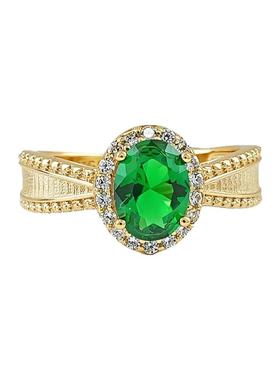 中古风绿碧玺925银祖母绿戒指