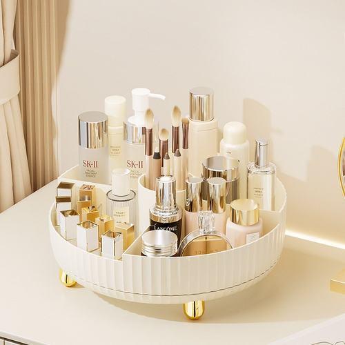 化妆品收纳盒高级感桌面收纳盒化妆收纳筒旋转子刷梳妆台分格整理