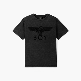 BOYLONDON春夏男女同款铁塔植绒印花朋克潮牌针织短袖T恤N01131