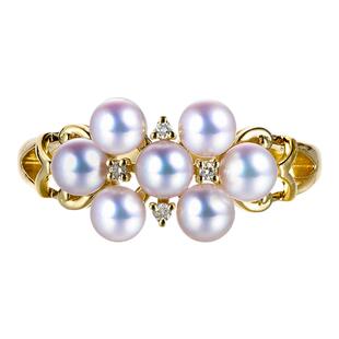 日本Akoya天然海水天女珍珠戒指18K黄金镶钻baby珠指环mini珍珠女