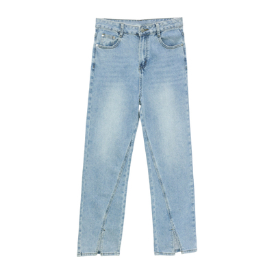 it'real瑞尔春季新款复古港式开叉下摆时尚牛仔长裤女下装