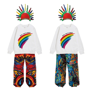 儿童民族风长裤长袖演出服小学生运动会开幕式入场服非洲鼓舞蹈服