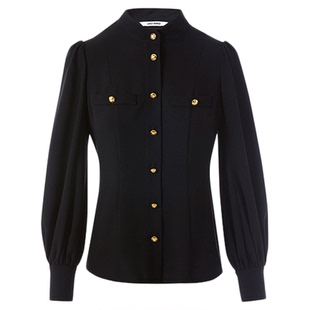 朗姿25新中式立领复古宫廷风高级感黑色衬衫气质上衣春秋新款