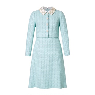 拉珂同款女裙 时尚宴会假两件香风连衣裙中长裙25秋冬款RF06621K1