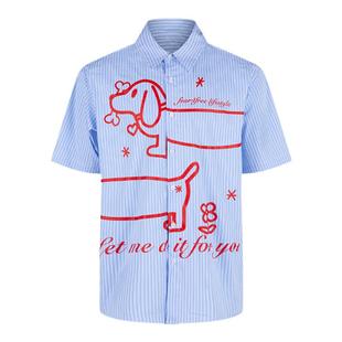 FEAR4FREE Outline versino条纹鱼骨衬衫腊肠狗印花休闲短袖男女
