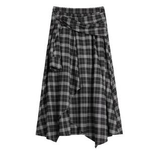 【维希格学院】ELLE不规则黑白格纹半身裙女2025秋季新款时尚裙子