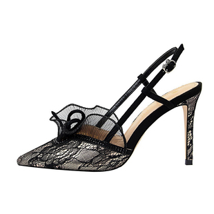 水钻蝴蝶结凉鞋女夏绝美2025新款网纱蕾丝性感大码包头高跟鞋细跟