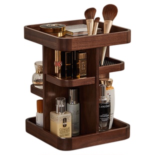 实木旋转化妆品收纳盒高级桌面护肤品口红香水置物架梳妆台收纳架