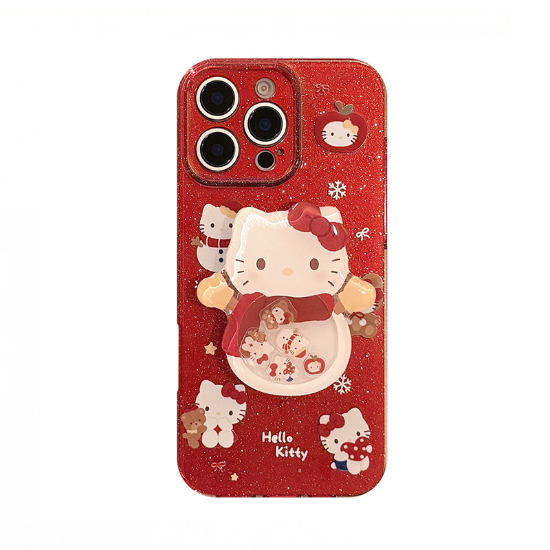 网红可爱卡通HelloKitty适用iPhone17pro手机壳苹果16新款15promax闪粉手套凯蒂猫14摇摇乐支架