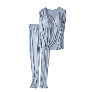 莫代尔孕妇产后睡衣薄款哺乳长袖套装坐月子服产妇喂奶衣家居服女