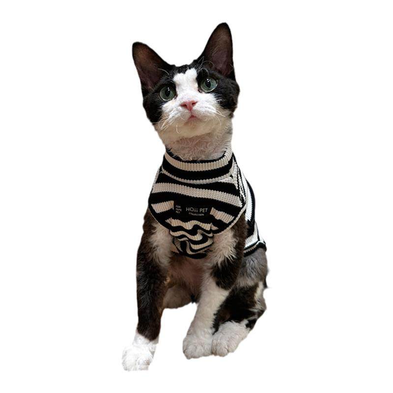 HOiii PET 弹力纯棉条纹华夫格背心德文斯芬克斯无毛猫衣服空调服