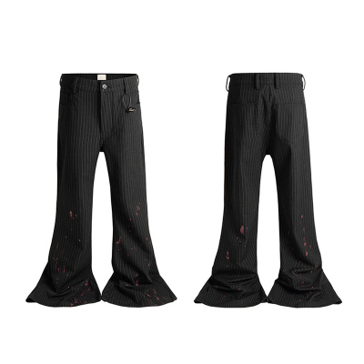 yingzq黑色竖条纹直筒微喇西裤男cleanfit高级感休闲修身西装裤子