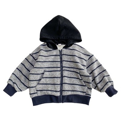 男童加绒连帽外套秋冬条纹帽衫潮