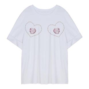 FTT FlyTheTruth『心绪交响曲』设计感心形印花短袖女夏打底衫T恤