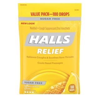 现货/美国Halls荷氏润喉糖薄荷糖蜂蜜柠檬味儿童止咳糖180粒