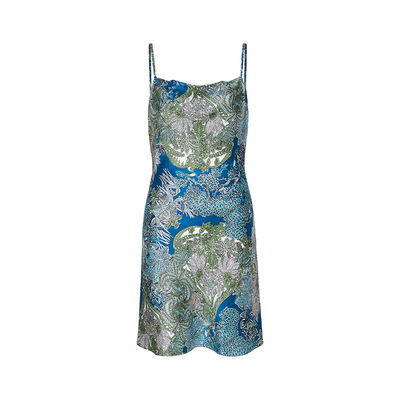 丝绸植物植物印花丝绸吊带睡裙