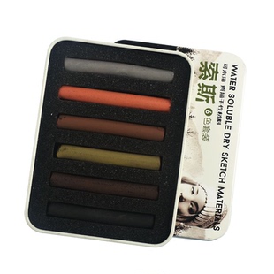 天马海特索斯炭精条/彩色炭精棒素描干性材料水溶黑色索斯金属盒