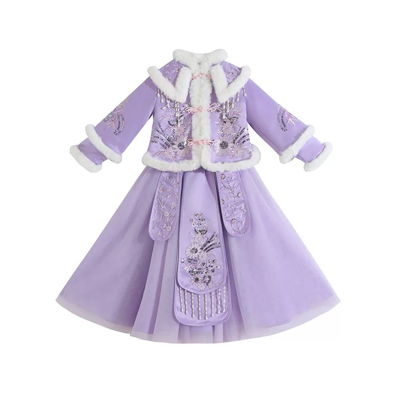 女童汉服冬季加绒加厚唐装拜年服