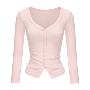 小葵【丘比特之箭】好身材穿出来!纯欲风v领排扣收腰上衣修身内搭