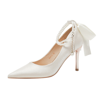 仙女风高跟鞋女18岁成年礼2026新款细跟绸缎气质婚鞋新娘鞋