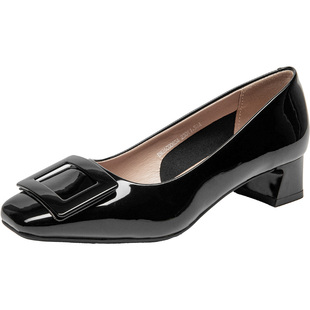 大东官方浅口黑色单鞋女款2026春季新款方头通勤配裙子粗跟高跟鞋