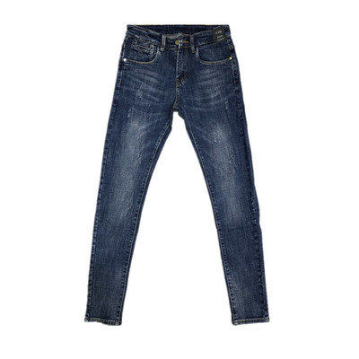 韩国小脚做旧复古紧身牛仔裤男明星同款春款修身牛仔长裤小脚裤男