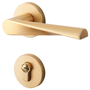 烁盾现代拉丝金色门锁室内卧室房门锁静音磁吸门锁分体木门锁把手